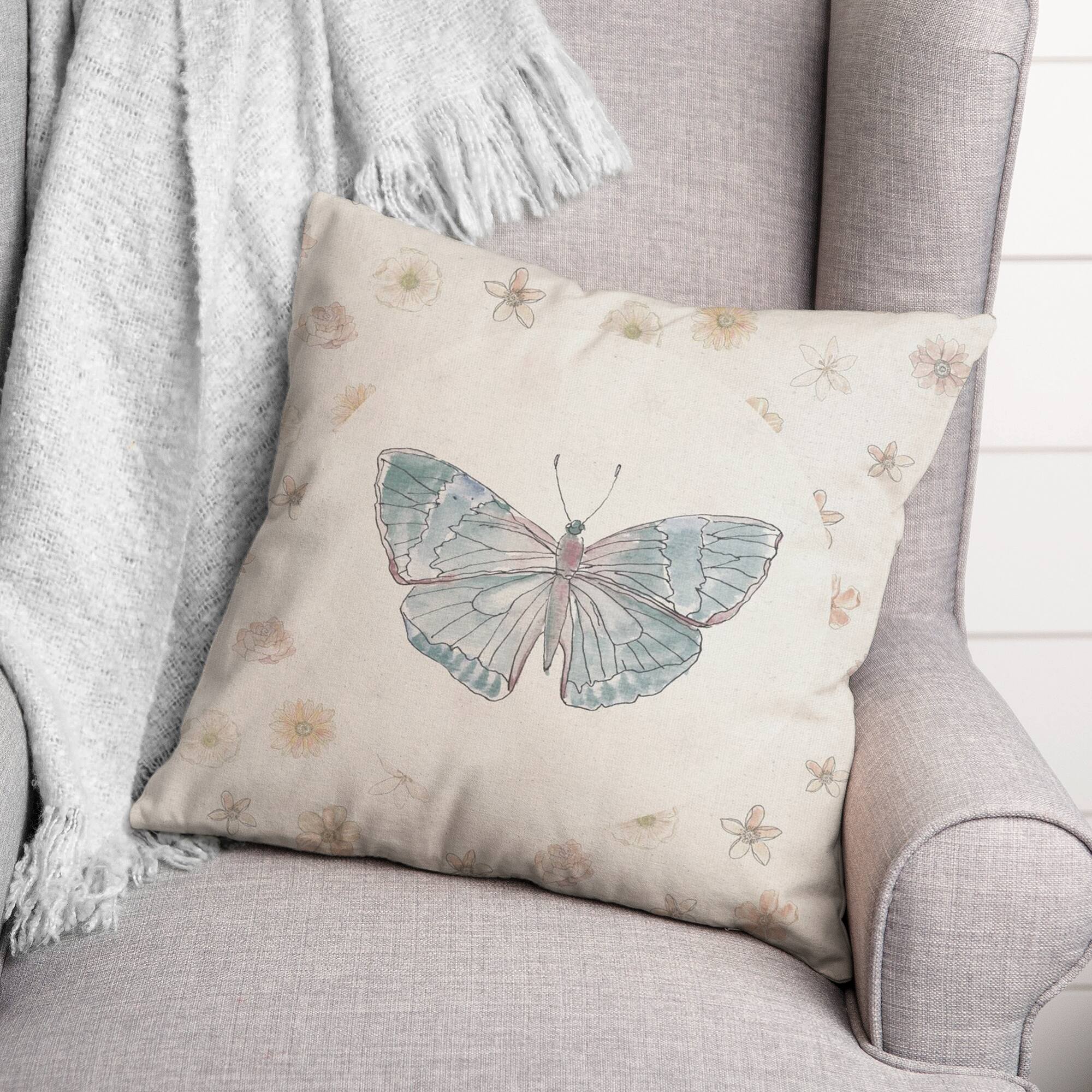 Butterfly & Floral Throw Pillow